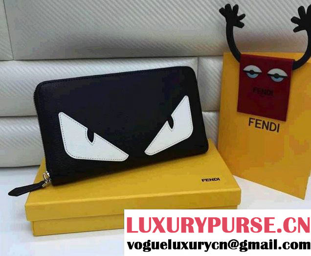 Fendi Bag Bug Monster Eyes Black/White Saffiano Zip-Around Wallet 2014