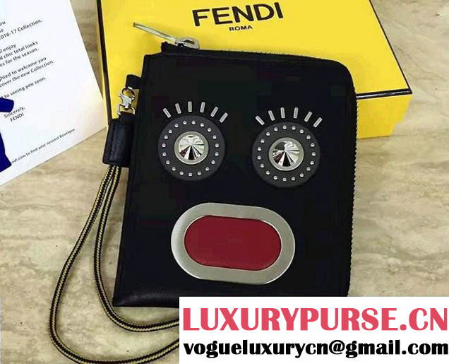 Fendi Raised Metal Lace Faces Zip-around Passport Wallet 2016