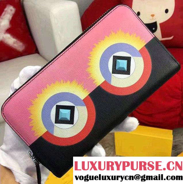 Fendi Multicolored Print And Plexiglass Studs Crayons Zip-Around Wallet 2016