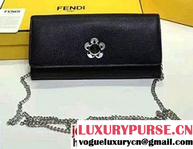 Fendi Leather Flower And Plexiglass Stud Flap Wallet On Chain 2017