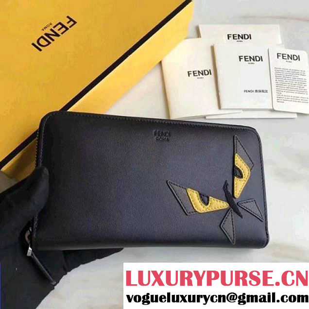 Fendi Black Leather Zip Around Wallet with Butterfly Inlay 2018 (CL-8010413 )