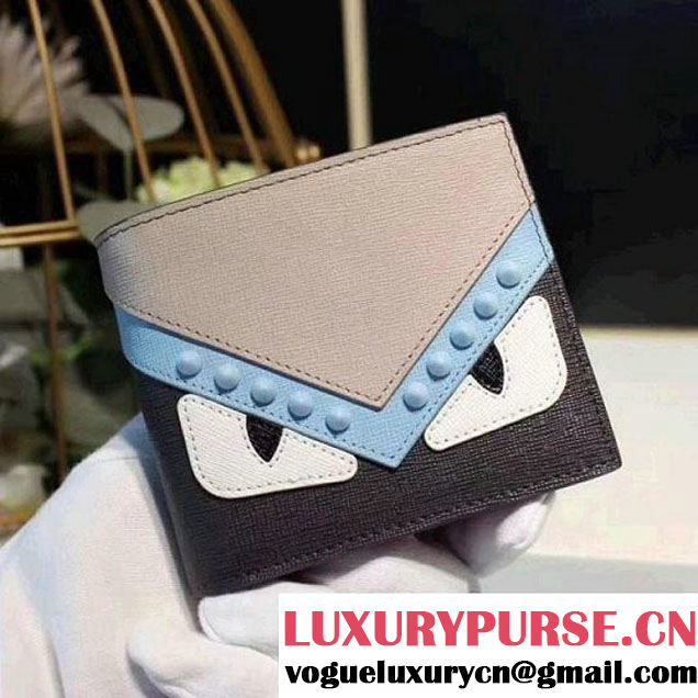 Fendi Studs Multicolor Leather Bag Bugs Bi-fold Wallet Grey 2018 (BNK-8010507 )