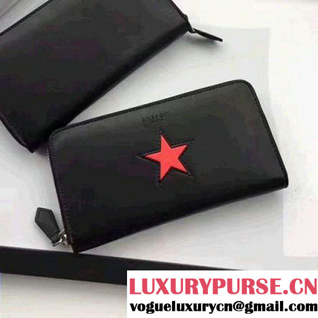 Givenchy Long Zip Around Wallet In Black Leather With Red Star 2017 (YZ-7032328 )