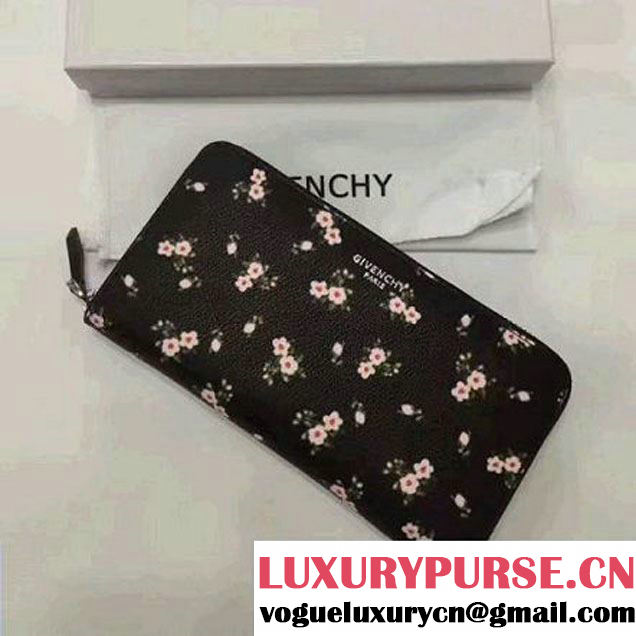 Givenchy Long Zip Around Wallet In Black Leather With Flower Print 2017 (YS-7032334 )