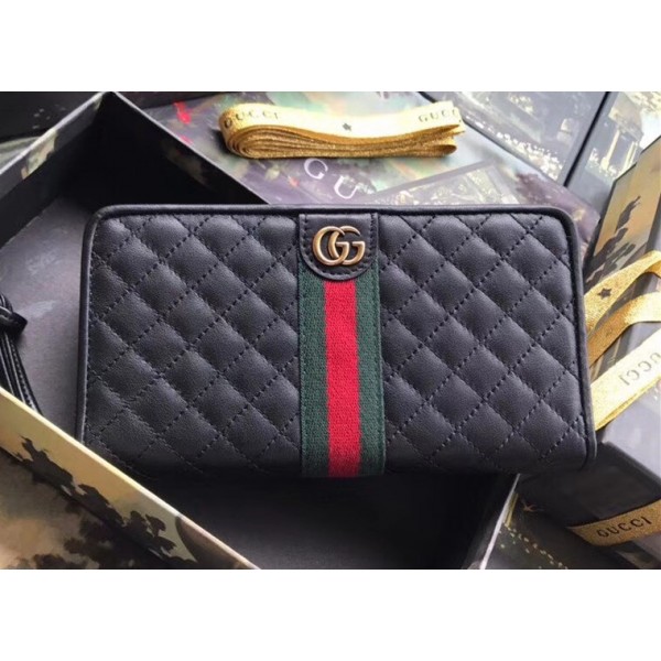 Gucci Leather Zip Around Wallet with Double G 536450 Black