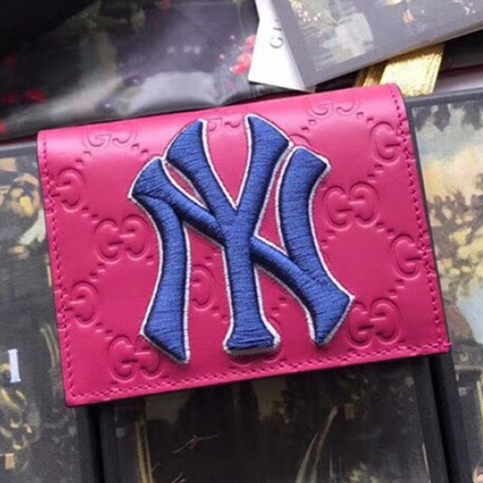 Gucci Card Case With NY Yankees Patch 547789 Pink