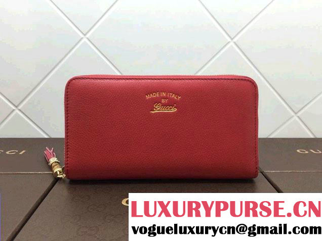 Gucci Leather Zip Around Wallet Red 2014