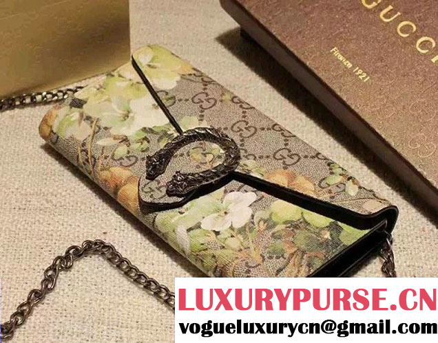 Gucci Dionysus GG Green/Black Blooms Supreme Chain Shoulder Wallet 404141 2016