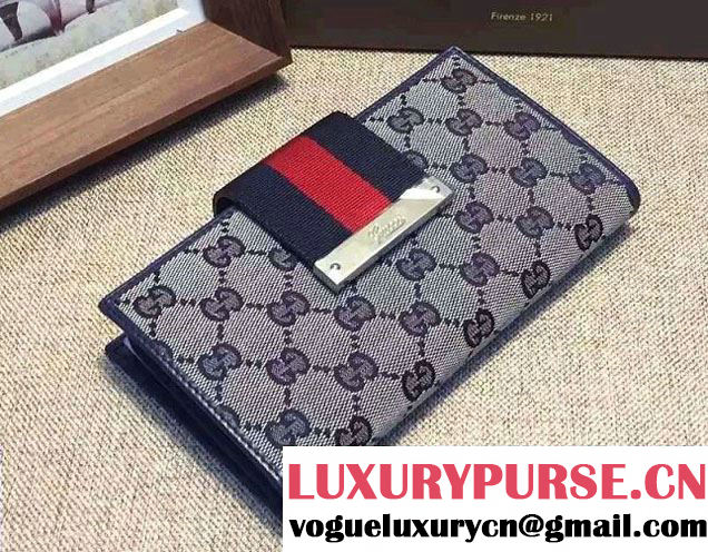 Gucci Original GG Canvas Web Continental Wallet 181668 Blue/Dark Blue 2016