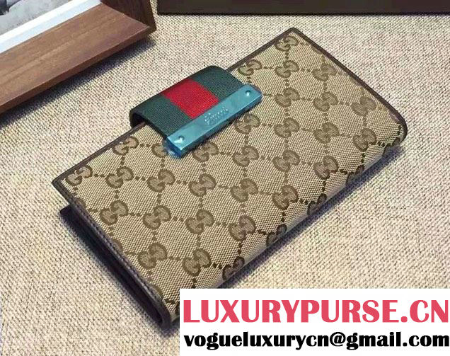 Gucci Original GG Canvas Web Continental Wallet 181668 Beige/Coffee 2016