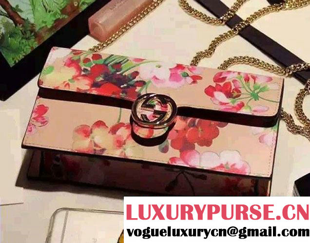 Gucci Icon Gucci Signature Blooms Print Leather Chain Wallet 420088 Pink 2016