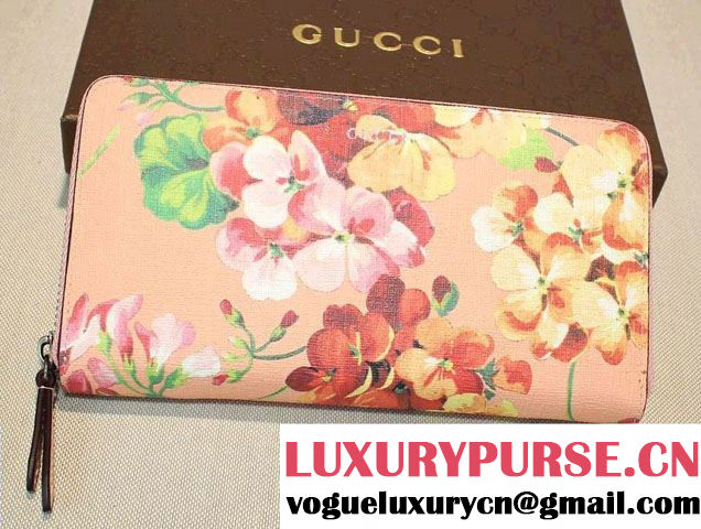 Gucci Blooms Print Leather Zip Around Wallet 410102 Pink 2016