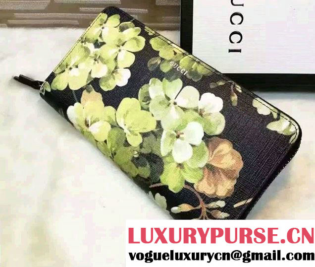 Gucci Blooms Print Leather Zip Around Wallet 410102 Black 2016