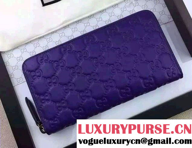 Gucci Signature Leather Zip Around Wallet 410102 Purple 2016