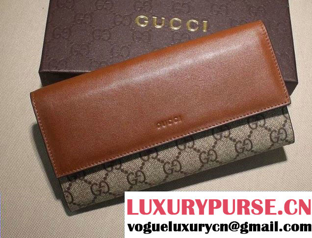 Gucci GG Supreme Canvas Contiental Flap Wallet 410100 Brown 2016