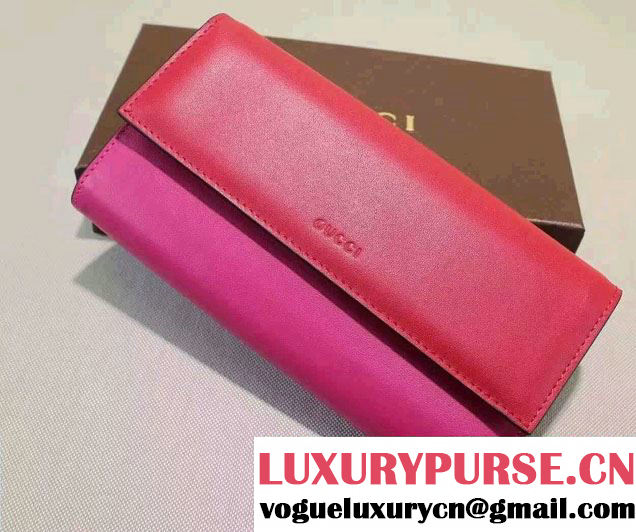 Gucci Signature Leather Contiental Flap Wallet 410100 Red/Fushia 2016