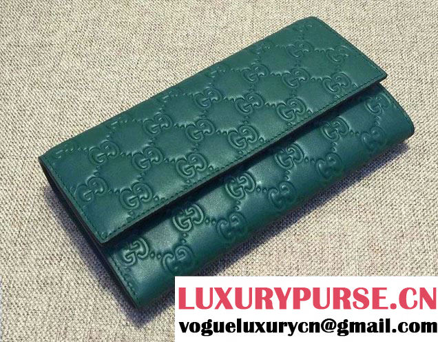 Gucci Signature Leather Contiental Flap Wallet 410100 Green 2016