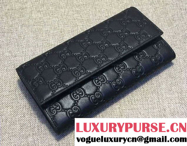 Gucci Signature Leather Contiental Flap Wallet 410100 Black 2016