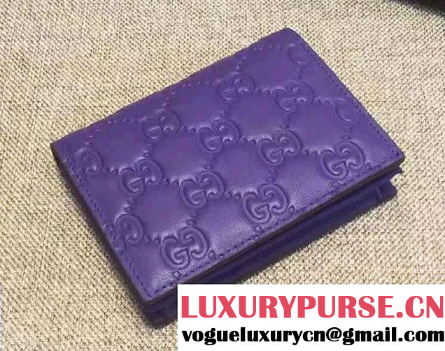 Gucci Signature Leather Card Case Wallet 410120 Purple 2016