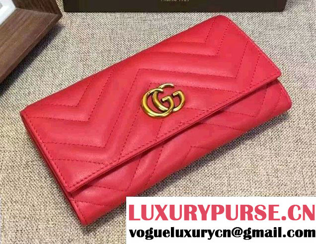 Gucci GG Marmont Matelassé Chevron Continental Wallet 443436 Red 2016