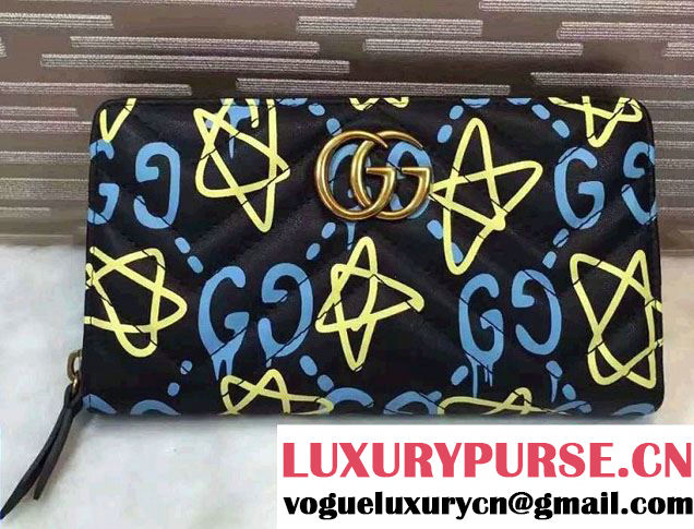 Gucci GucciGhost Print Leather Wallet 448087 Black/Green 2016