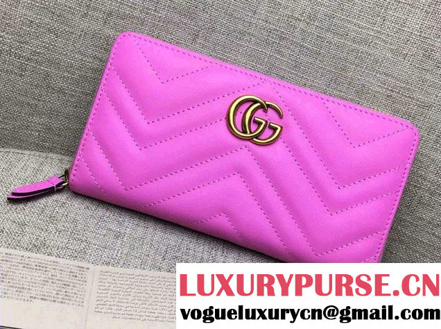 Gucci GG Marmont Matelassé Chevron Zip Wallet 448087 Pink 2016