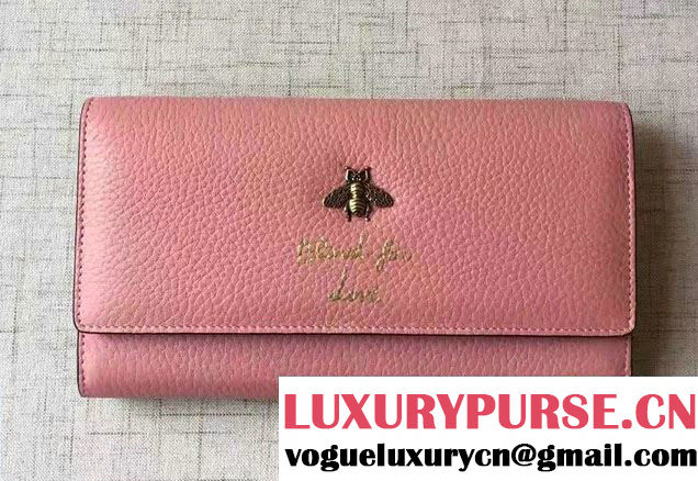 Gucci Animalier Bee And Blind For Love Continental Wallet 454070 Pink 2016