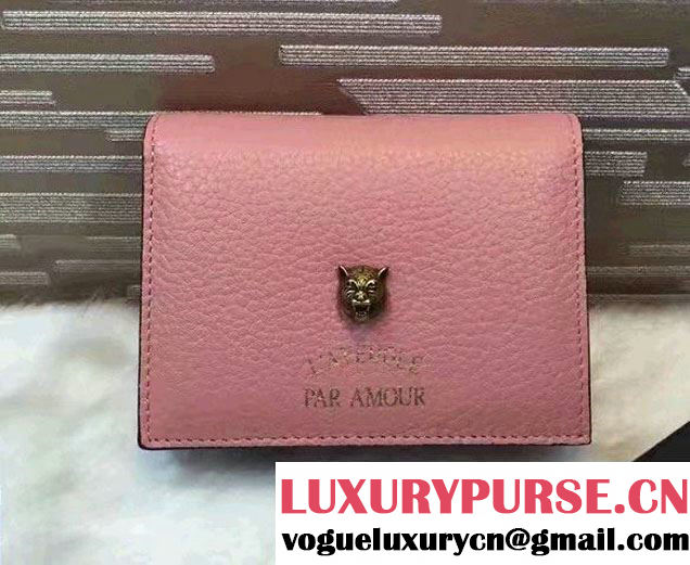 Gucci Animalier Feline Head And L'Aveugle Par Amour Card Case 453169 Pink 2016