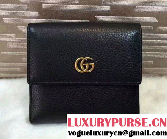 Gucci Leather French Flap Wallet 456122 Black 2016