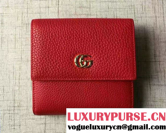 Gucci Leather French Flap Wallet 456122 Red 2016