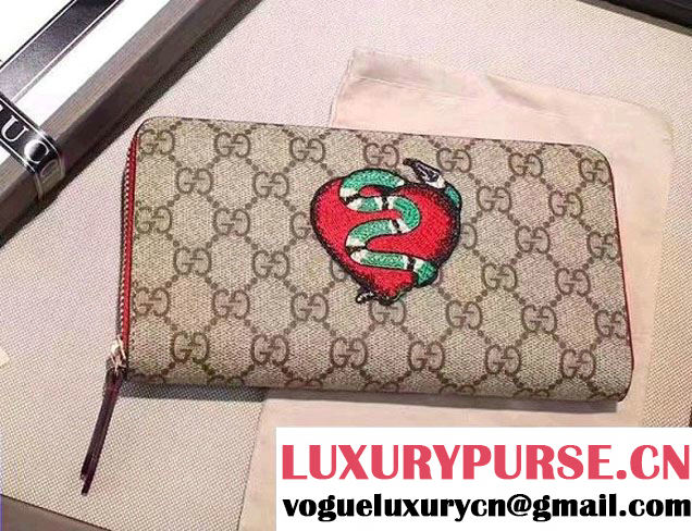 Gucci Embroidered Heart And Snake Limited Edition Zip Around Wallet 456863 2016