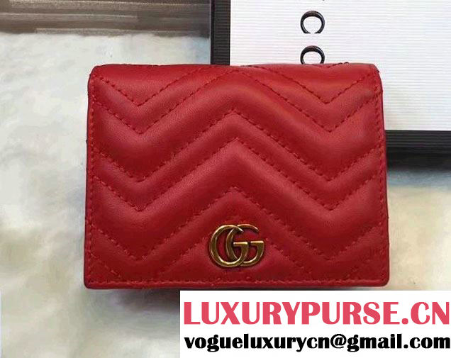 Gucci GG Marmont Matelassé Chevron Card Case 443125 Red 2016