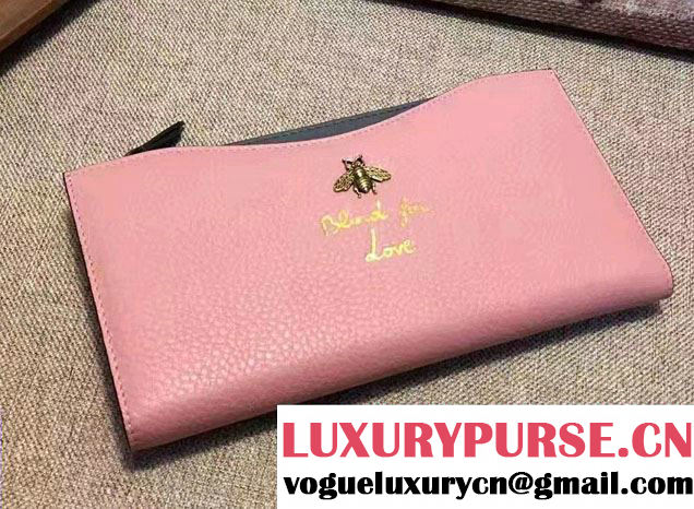 Gucci Animalier Bee And Blind For Love Travel Document Case 456683 Pink/Gray 2017