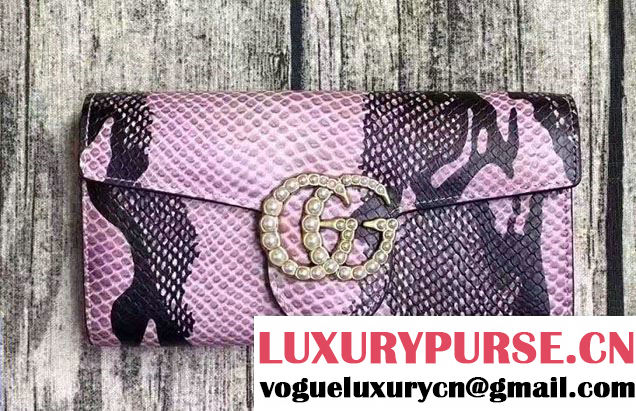 Gucci Pearl Logo Snake Pattern GG Marmont Continental Wallet 400586 Pink 2016