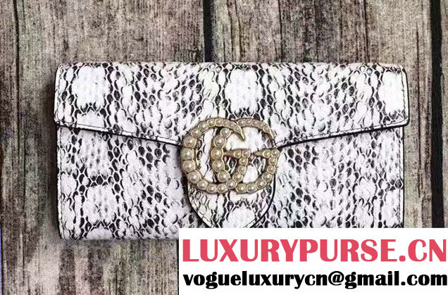 Gucci Pearl Logo Snake Pattern GG Marmont Continental Wallet 400586 Gray 2016