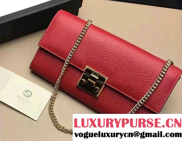 Gucci Padlock Leather Continental Chain Wallet Bag 453506 Red 2017