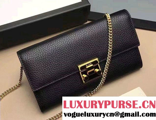 Gucci Padlock Leather Continental Chain Wallet Bag 453506 Black 2017