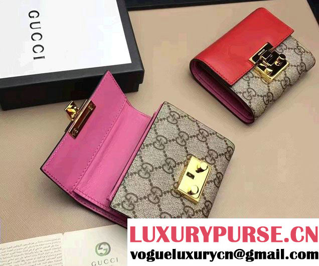 Gucci Padlock GG Supreme Wallet 453155 Red/Dark Pink 2017