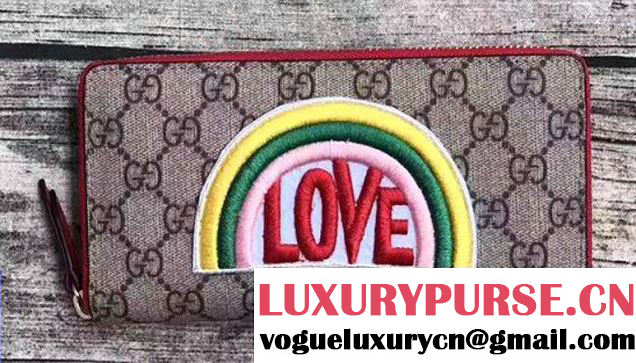 Gucci Rainbow LOVE Soft GG Supreme Zip Around Wallet 476413 2017