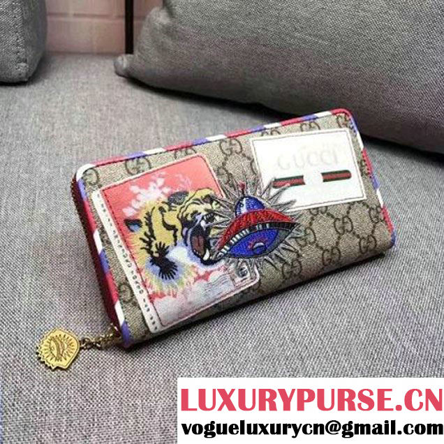 Gucci GG Supreme Embroided Patches Zip Around Wallet 473909 Red 2017 (WY-7081728 )