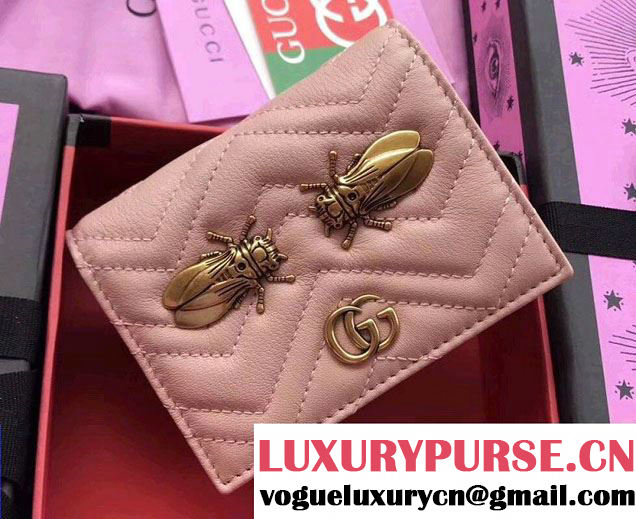 Gucci GG Marmont Metal Animal Insects Studs Card Case 466492 Cicadas Nude Pink 2017