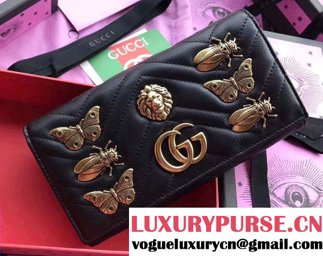 Gucci GG Marmont Metal Animal Insects Studs Continental Wallet 443436 Black 2017