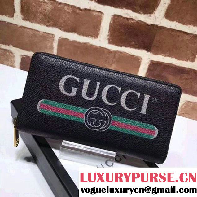 Gucci Logo Leather Zip Around Wallet 496317 Black 2017 (XYS-7102409 )