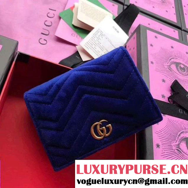 Gucci Velvet GG Marmont Card Case 466492 Royal Blue 2017 (XYS-7102405 )