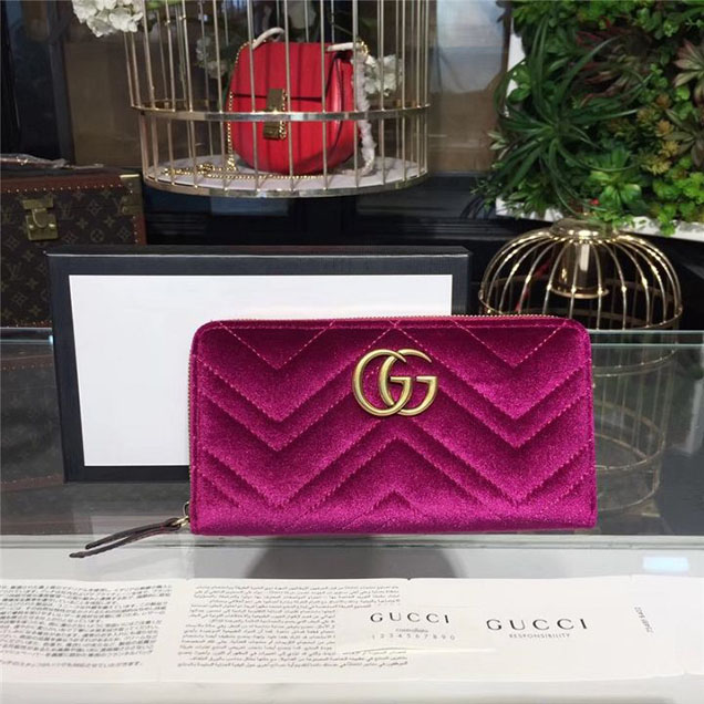 Gucci GG Marmont Chevron Velvet Wallet 19cm Fall Winter 2017 Collection Purple