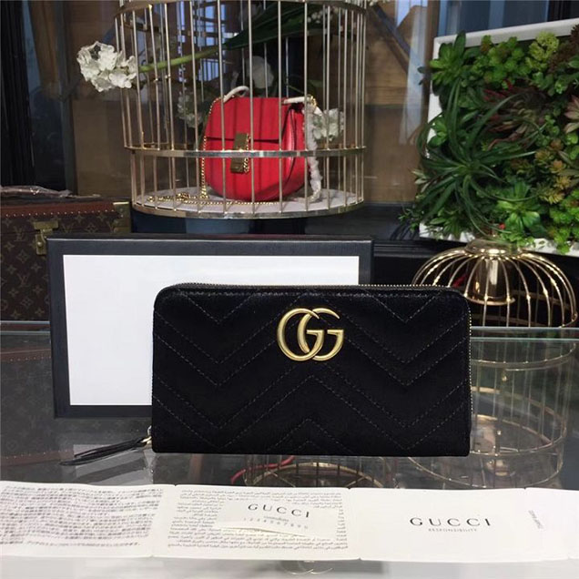 Gucci GG Marmont Chevron Velvet Wallet 19cm Fall Winter 2017 Collection Black