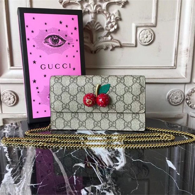 Gucci GG Supreme Mini Bag with Cherries 18cm Fall Winter 2017 Collection Beige Red