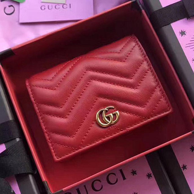 Gucci Real Leatherl Card Case Wallet 466492 Red