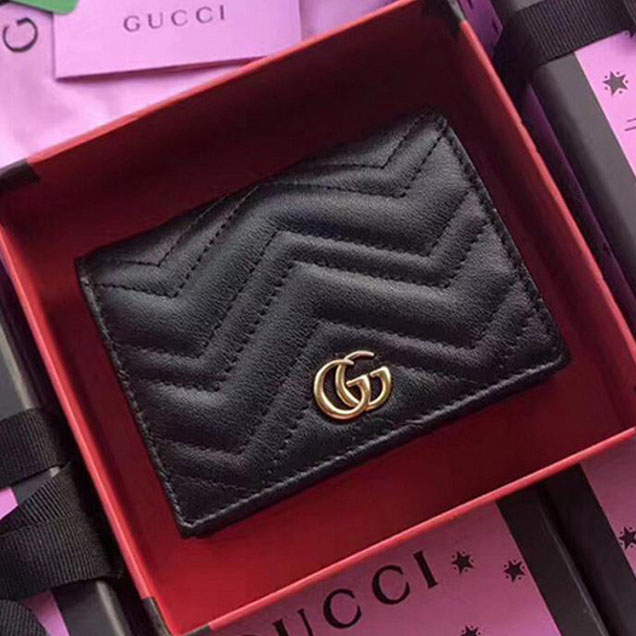 Gucci Real Leatherl Card Case Wallet 466492 Black