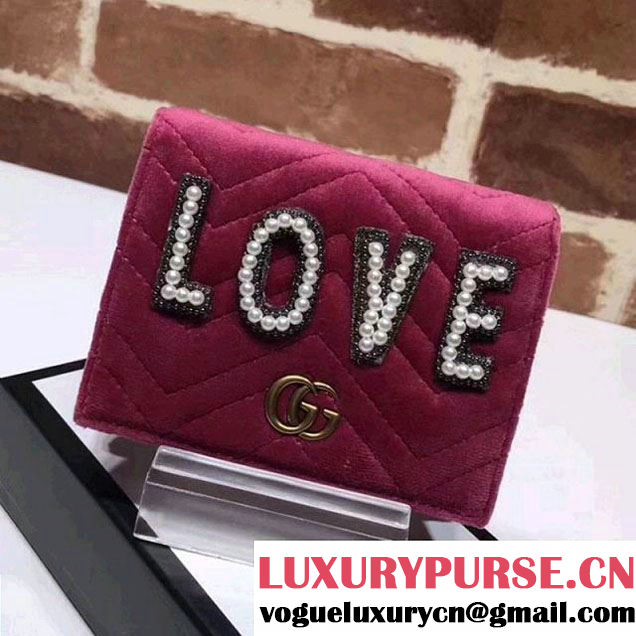 Gucci GG Marmont Embroidered Velvet Wallet 466492 Raspberry Pink 2018 (MH-8012523 )